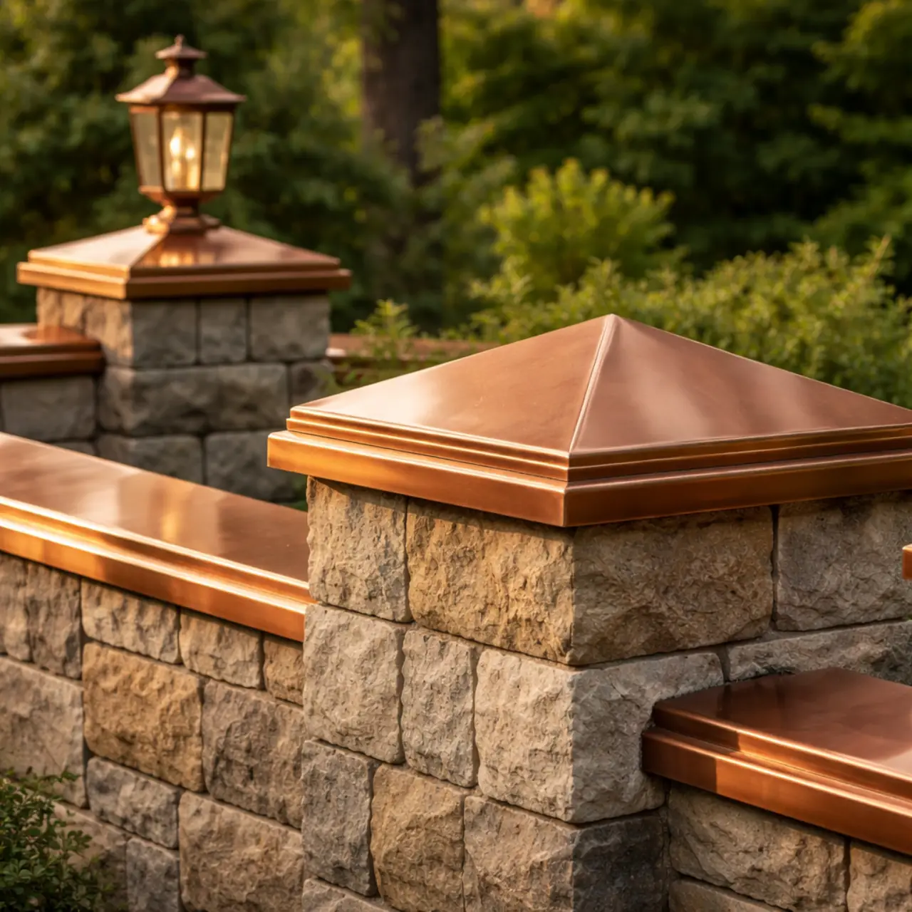 Copper wall and post caps with crisp seams